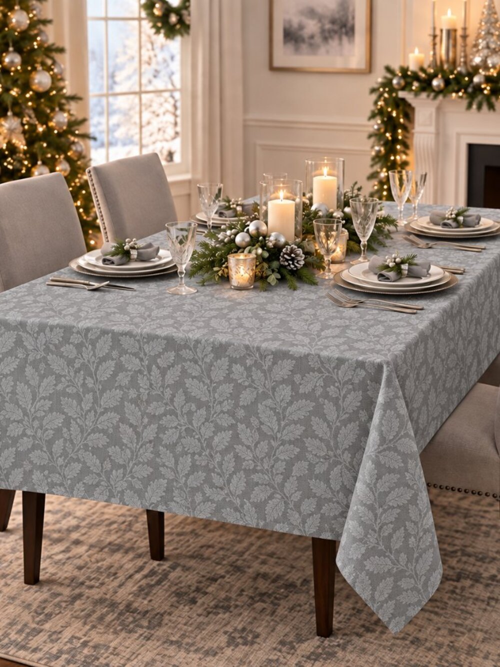 Waterford Luxury Tralee Tablecloth Steel Gray 70x84" Christmas Holiday Easter